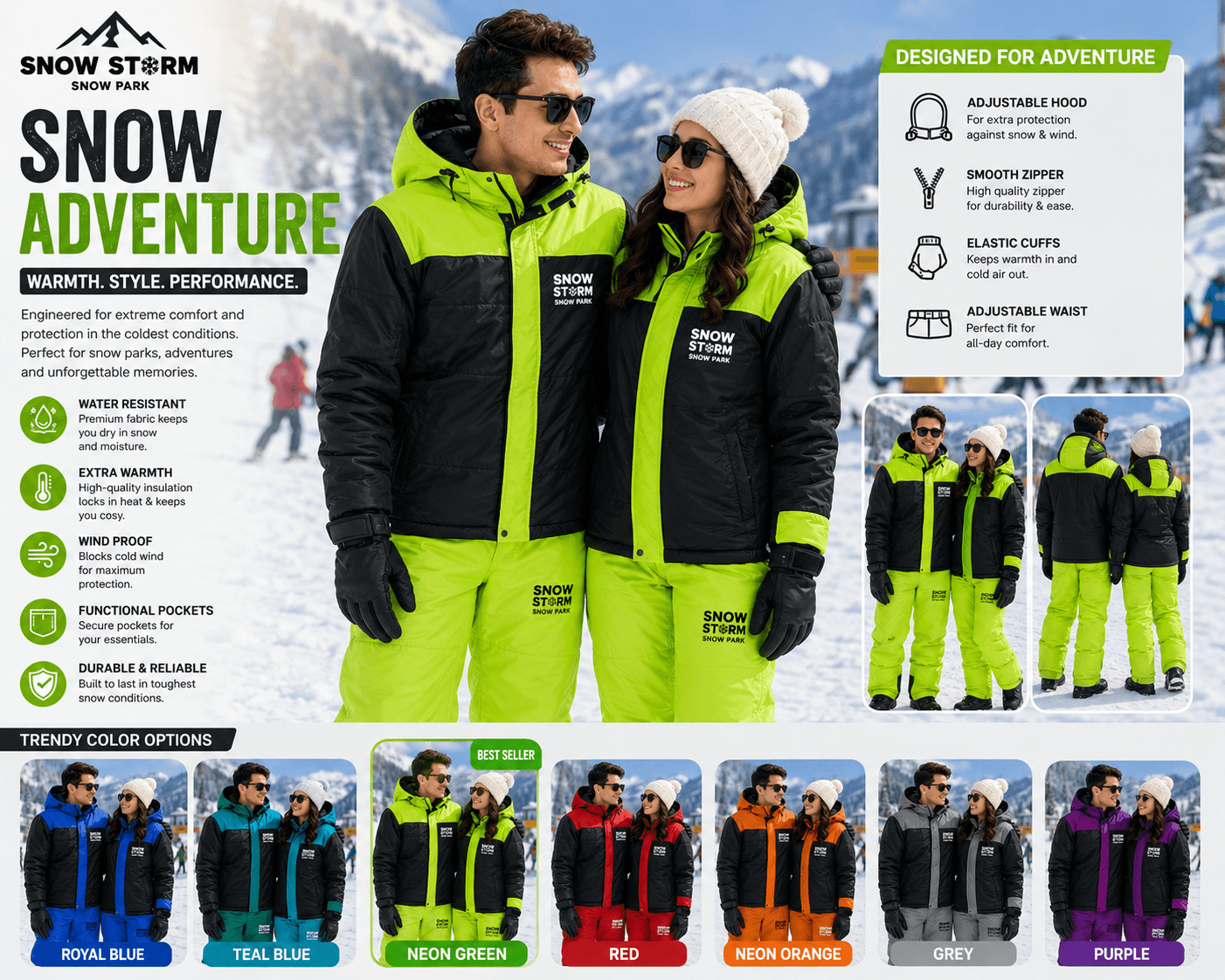 Neon 'Snow Storm' Ski Suit