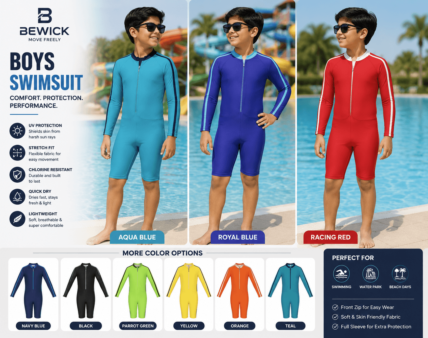 Boys' Long-Sleeve Zip Swimsuit