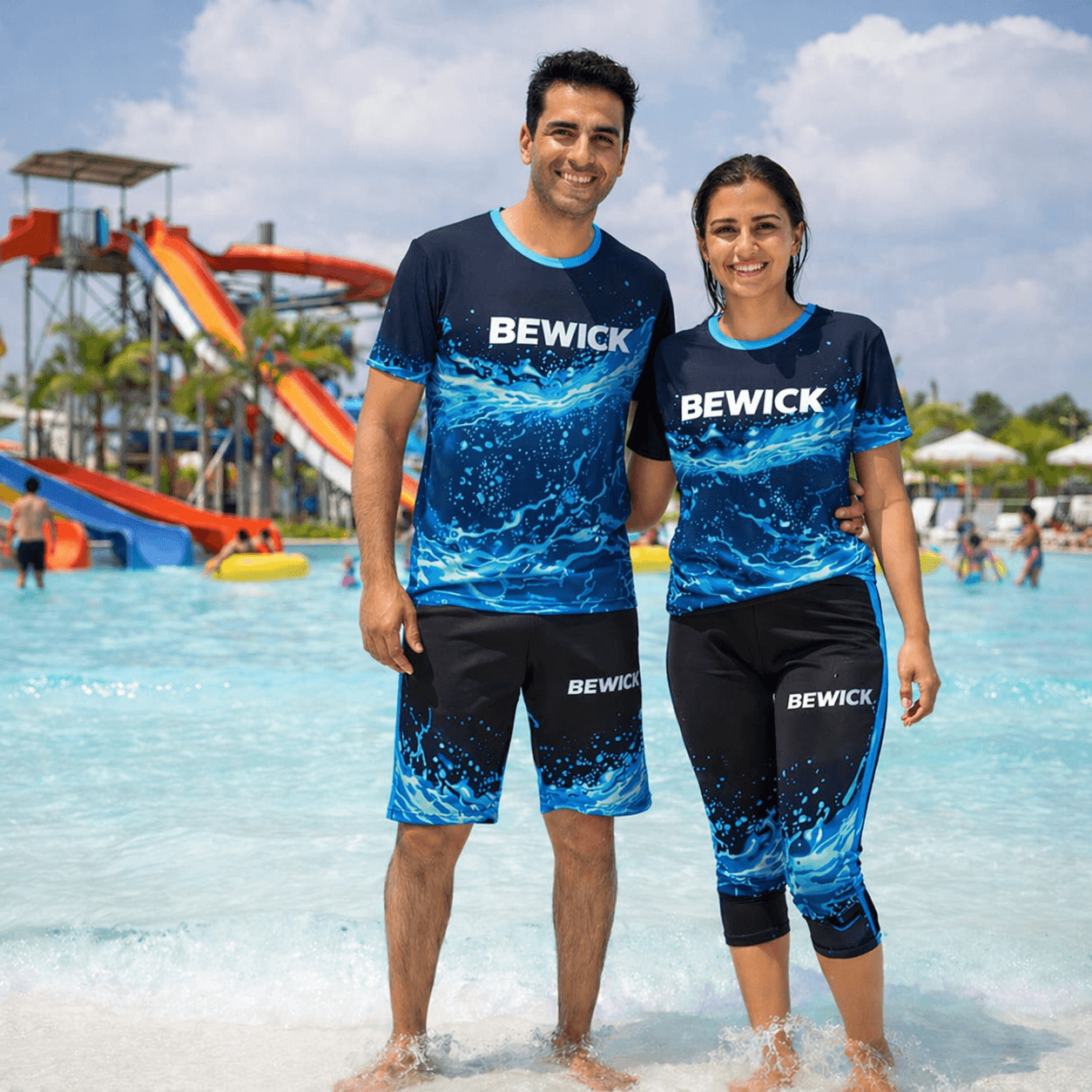 Wave-Print Rash Guard Set