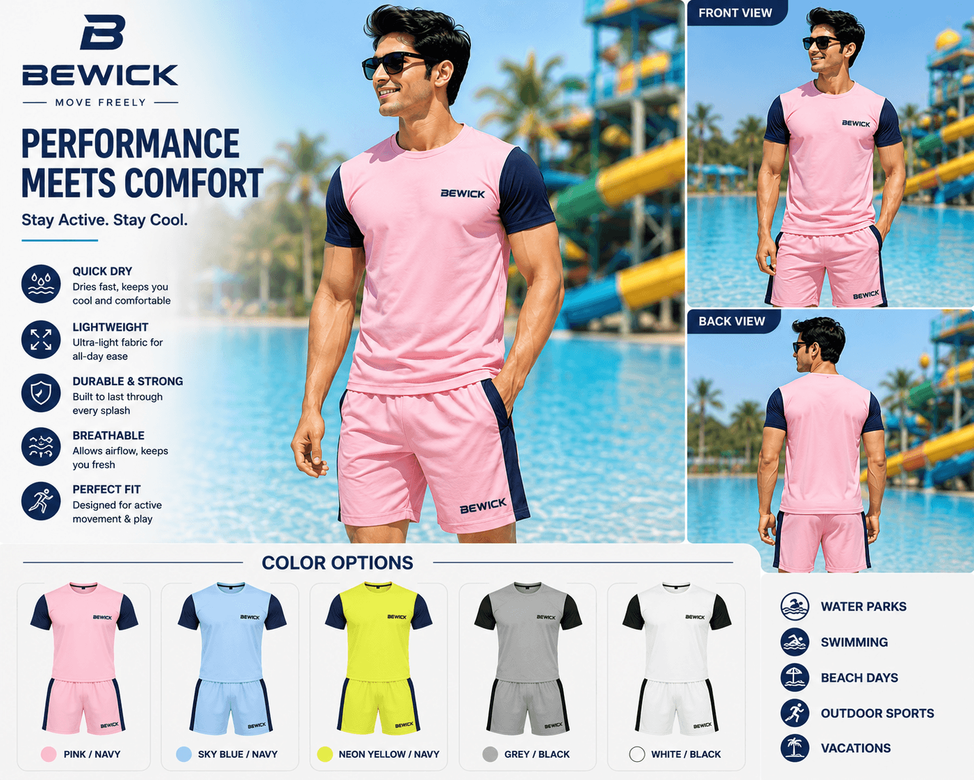 Men's Colourblock Tee & Shorts Set