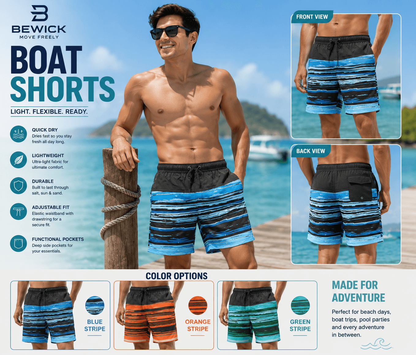 Men's Striped Boat Shorts