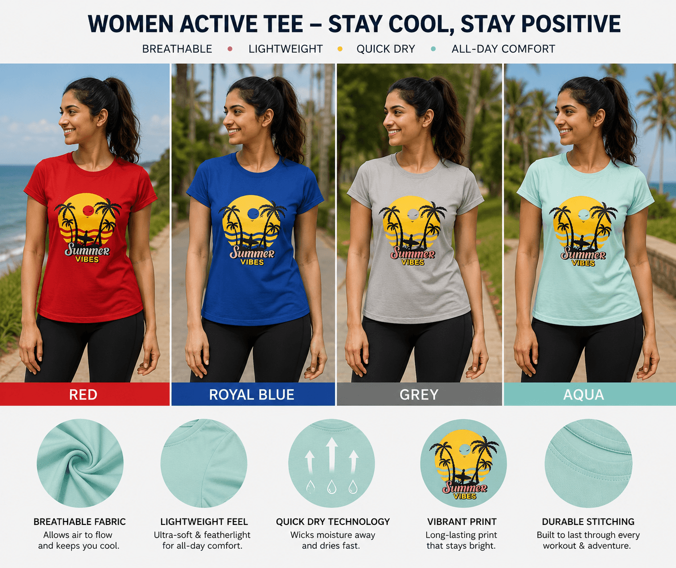 Women's 'Summer Vibes' Active Tee