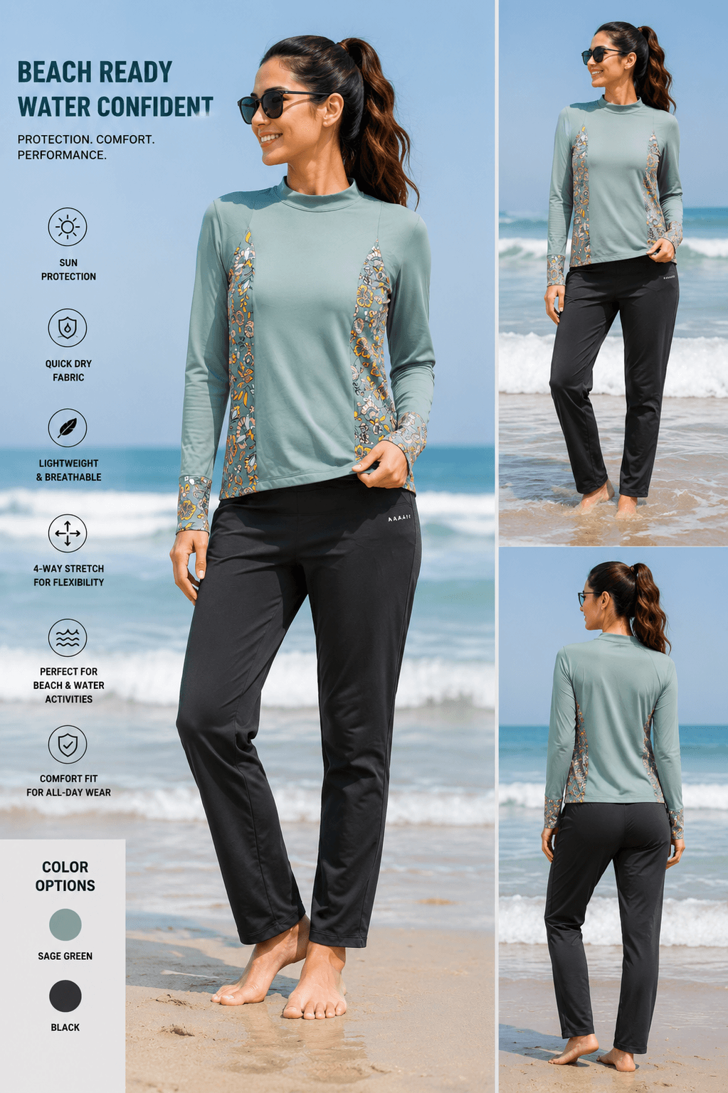 Women's Floral Rash Guard & Pants Set