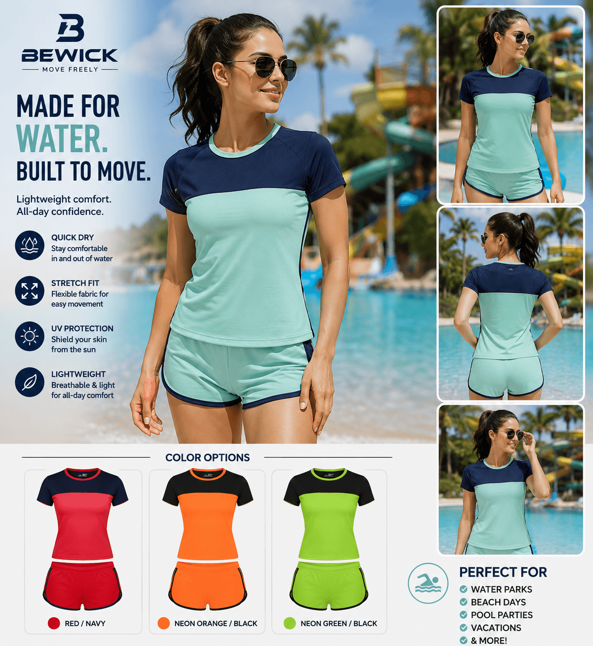 Women's Colourblock Rash Guard Set